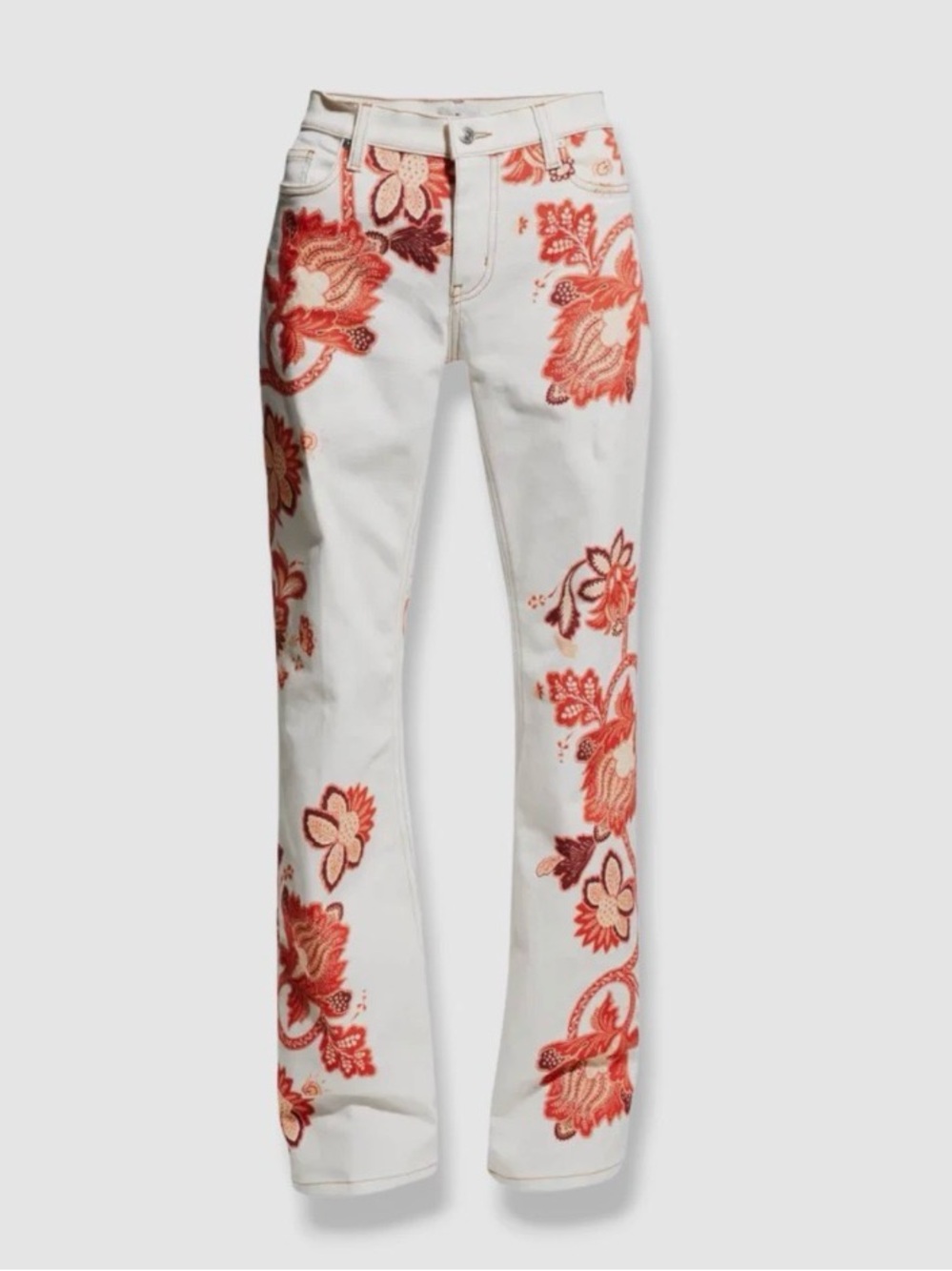 ETRO White mid rise jean with red florals